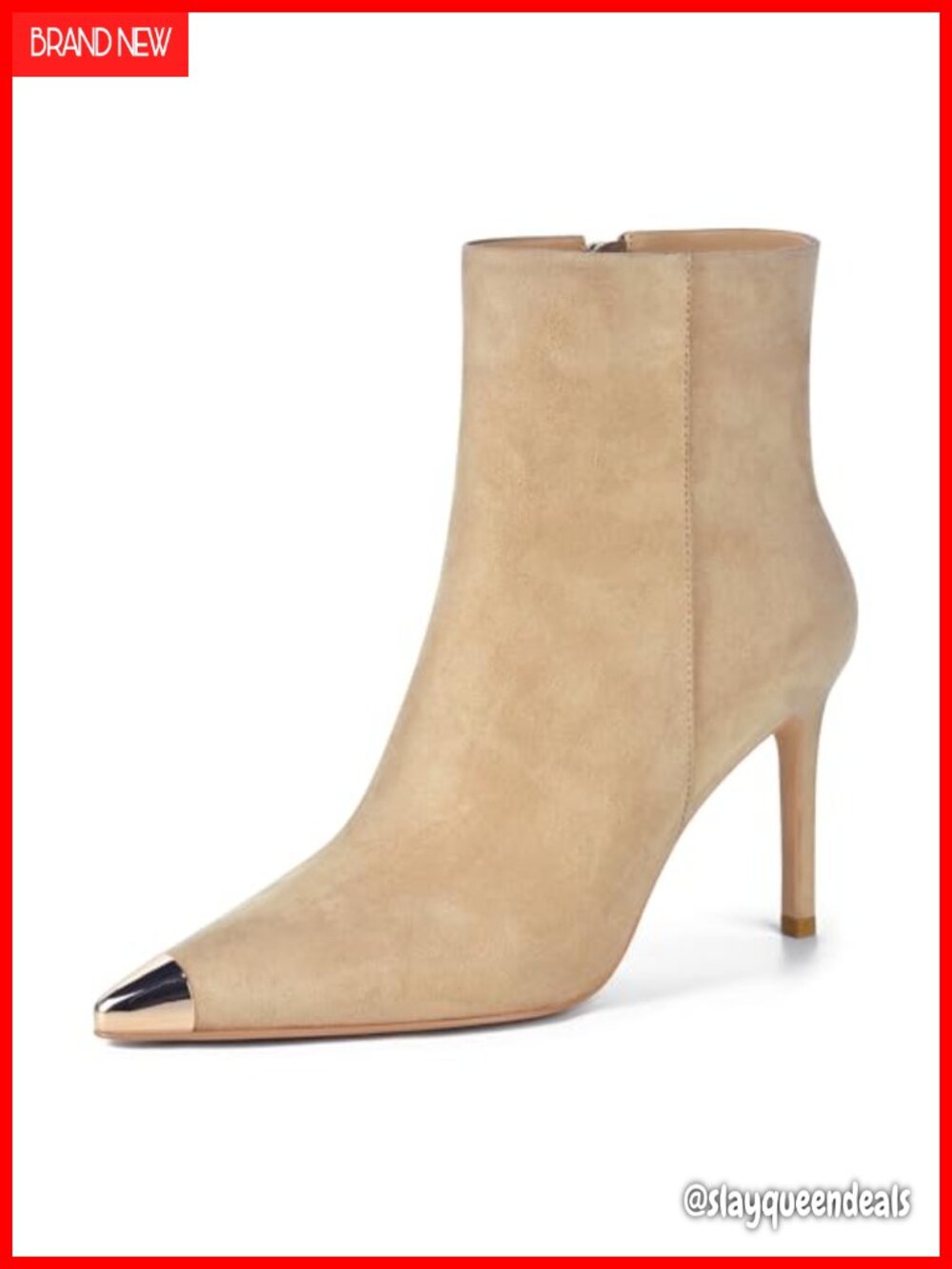 Ankle Boots Kitten Stiletto Heels Pointed Metal Toe Suede Side Zip Booties